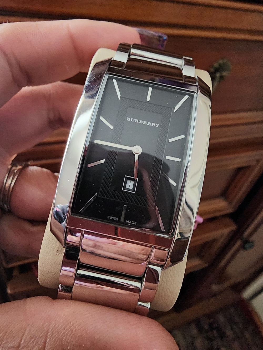 Burberry BU1061 Swiss Made Stainless Steel Watch 32x44mm Black Dial Date Box - Picture 4 of 12